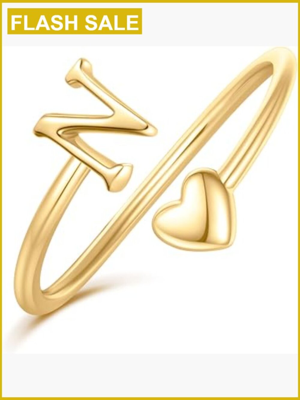 Initial Heart Rings for Women β Adjustable 14K Gold Plated Stackable Rings - Picture 1 of 7